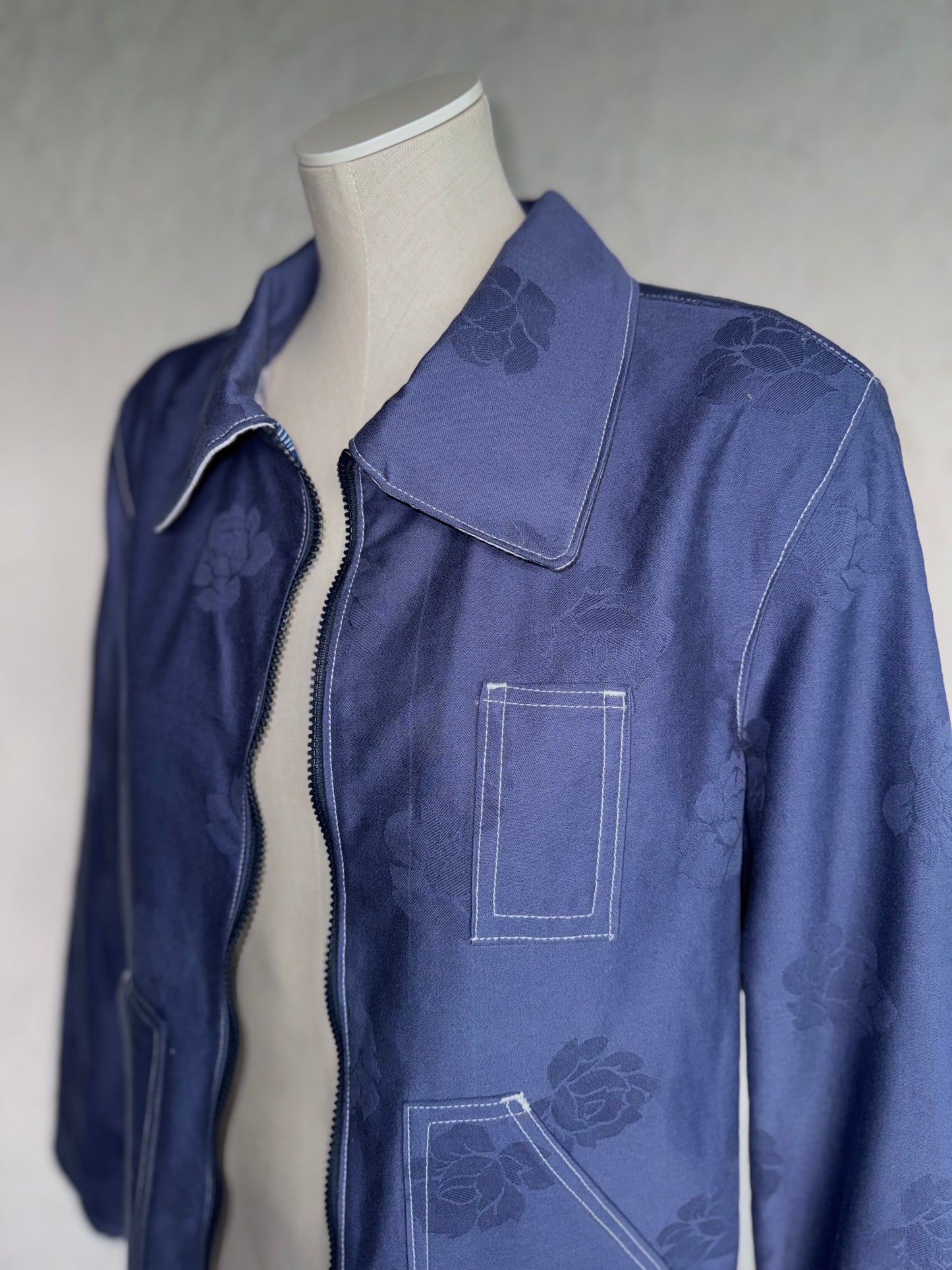 blue roses cotton jacket by KIOKU Studio texture close up
