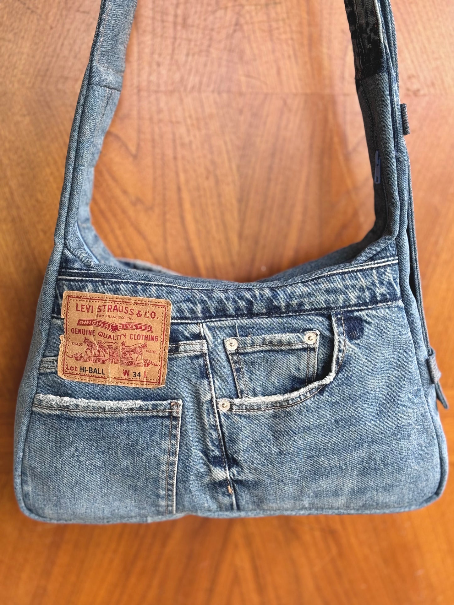 upcycled levi's light blue denim laptop bag by KIOKU Studio
