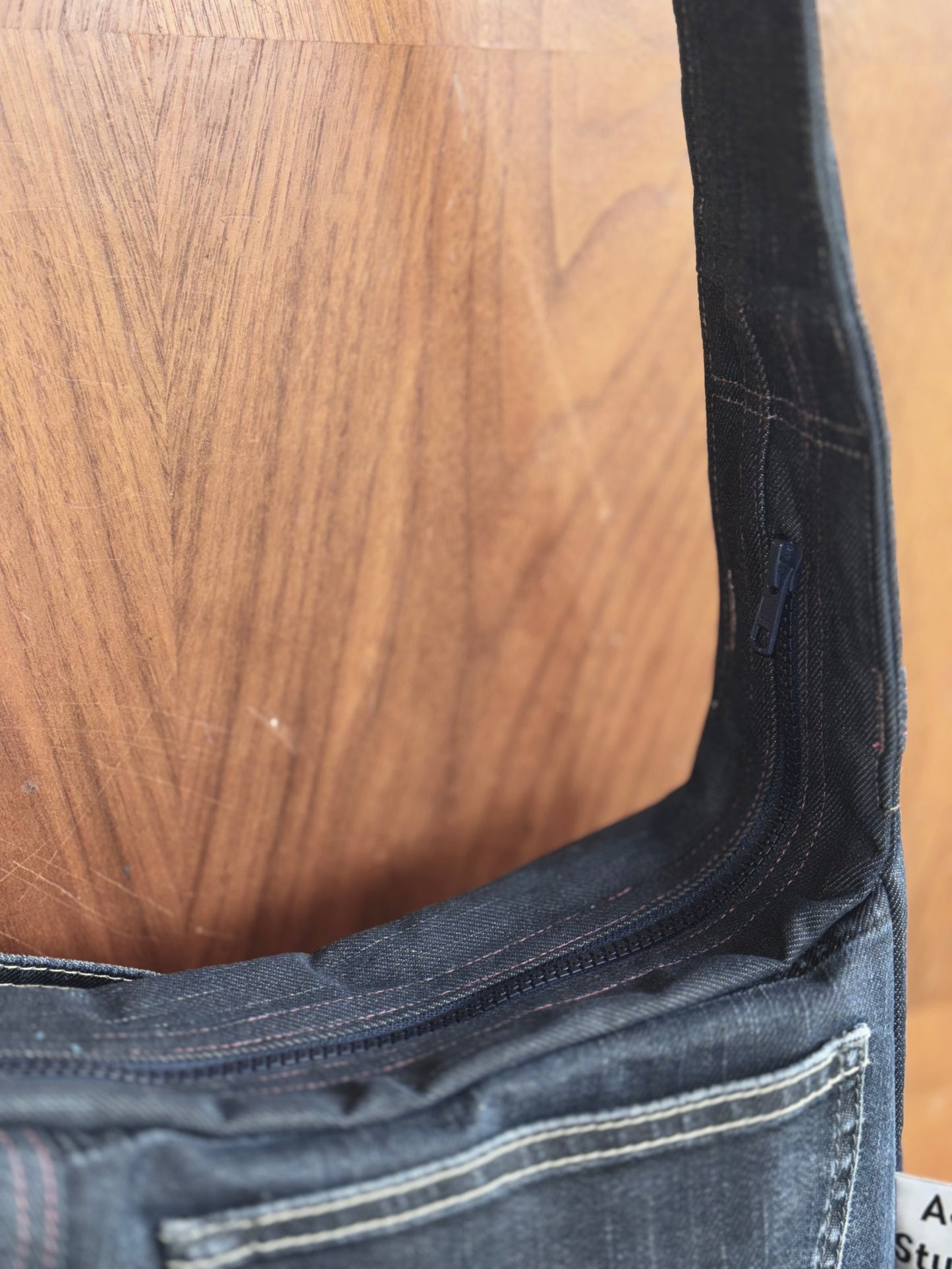 upcycled acne studios dark blue denim laptop bag by KIOKU Studio