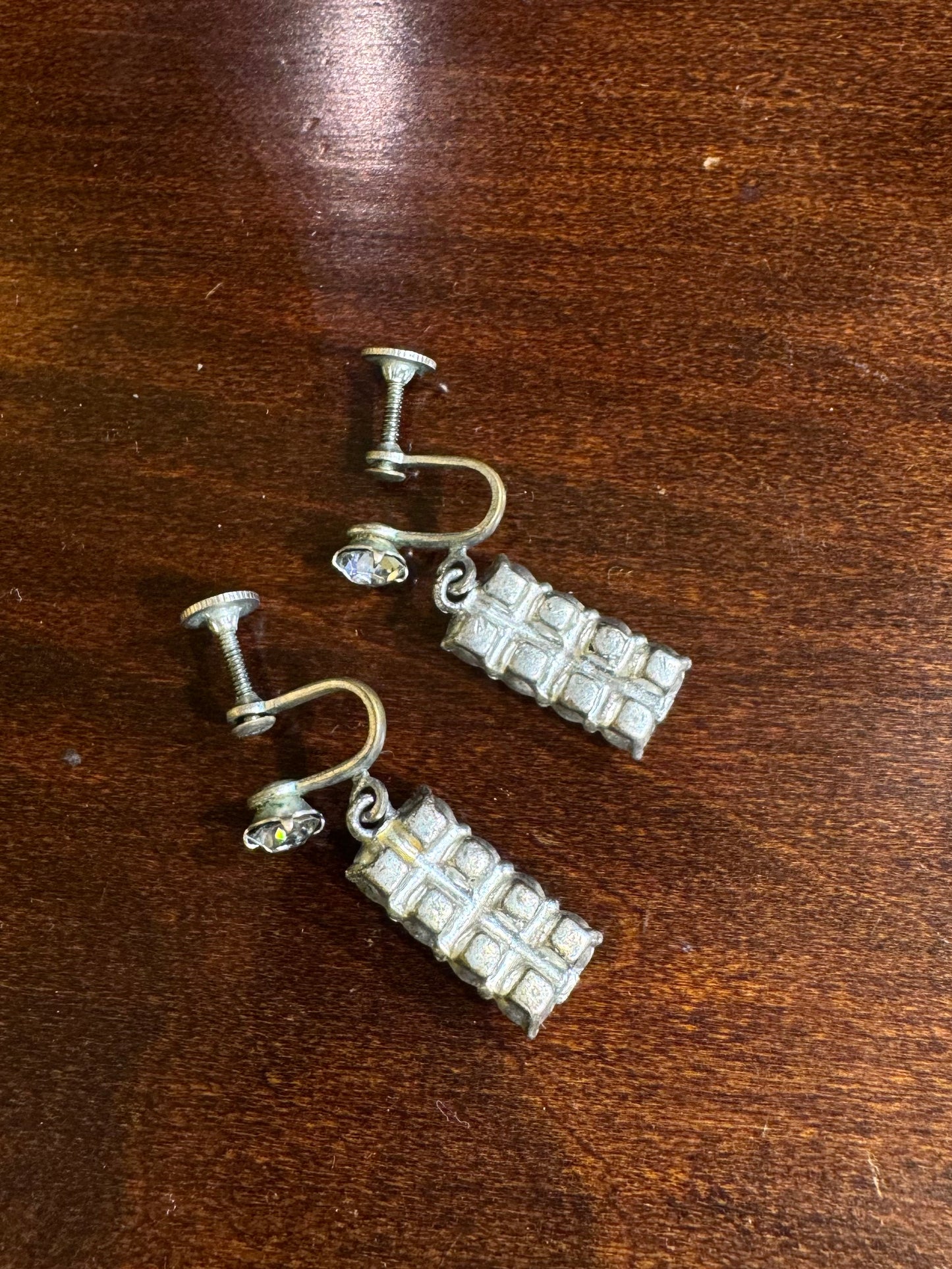 1950s Vintage Rhinestone Drop Earrings screw back for non-piereced ears