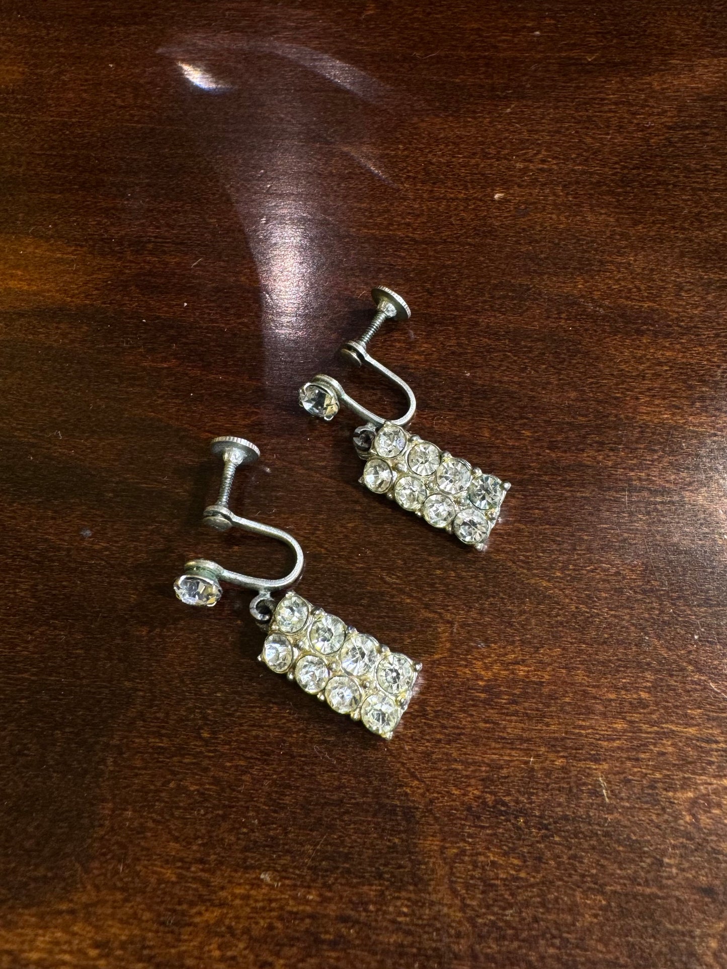 1950s Vintage Rhinestone Drop Earrings screw back for non-piereced ears