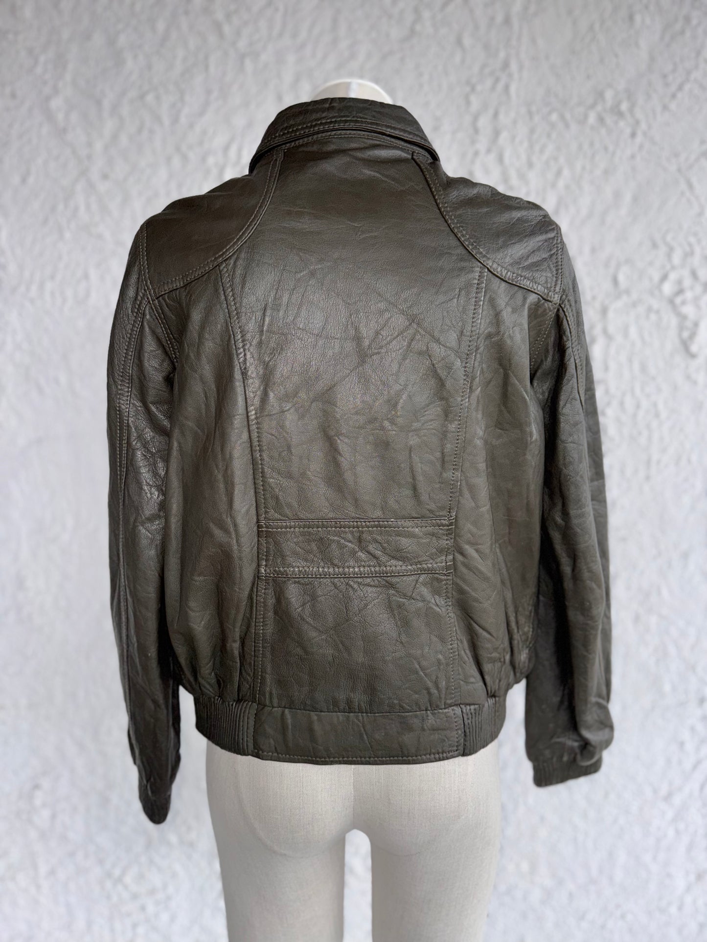 1990s vintage dark olive leather jacket • billabong