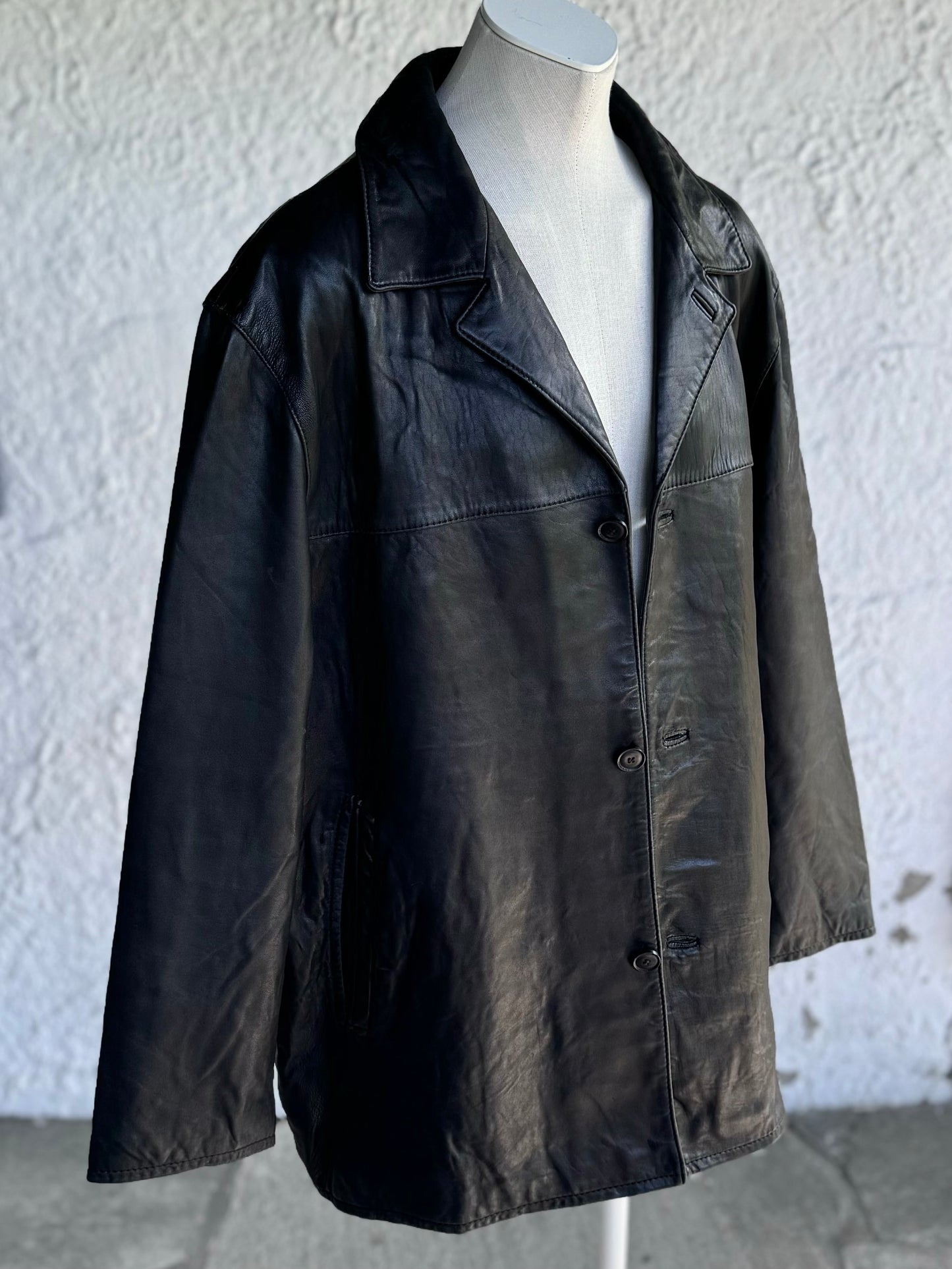 Y2K black leather jacket • Pierre Cardin