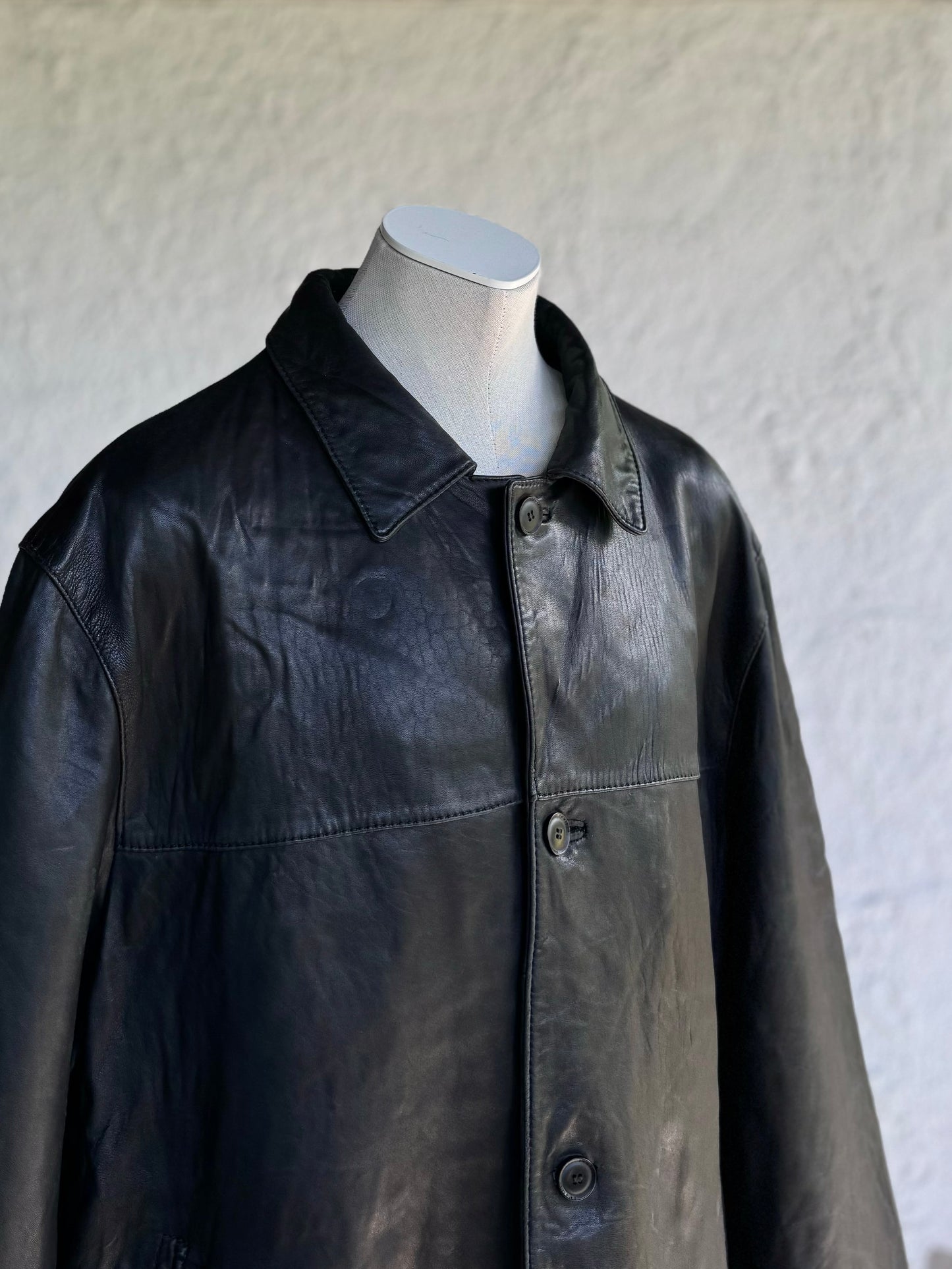 Y2K black leather jacket • Pierre Cardin