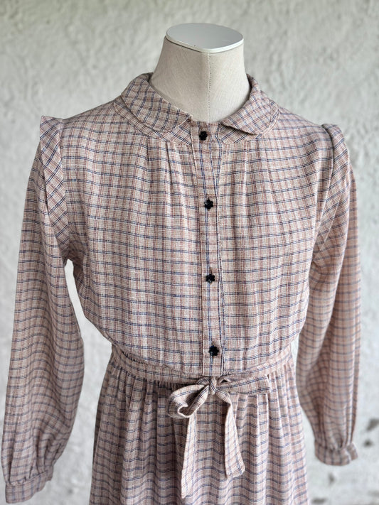1970s vintage beige plaid cotton dress • Hanna