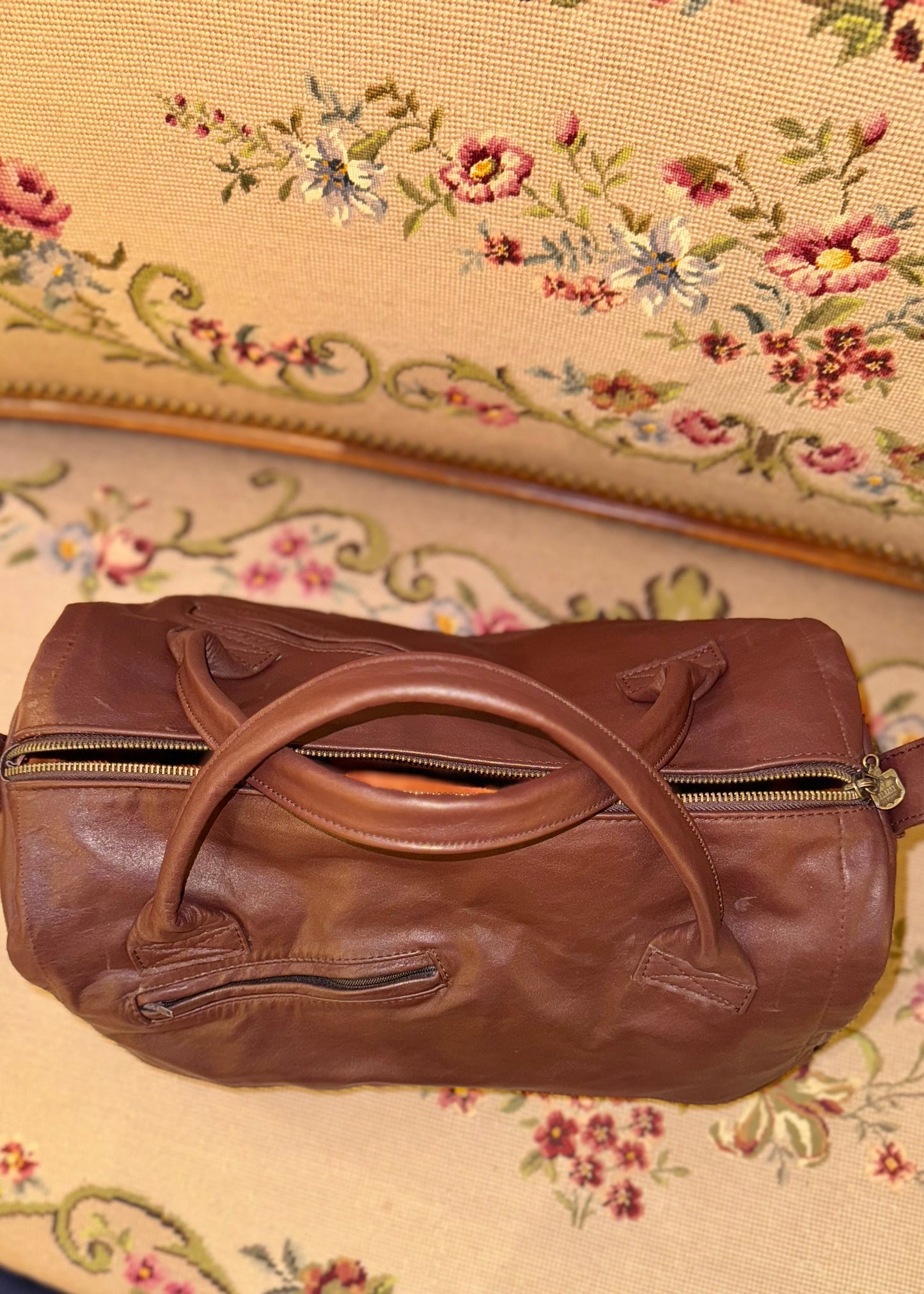 Dante • upcycled brown leather duffle bag • KIOKU Studio