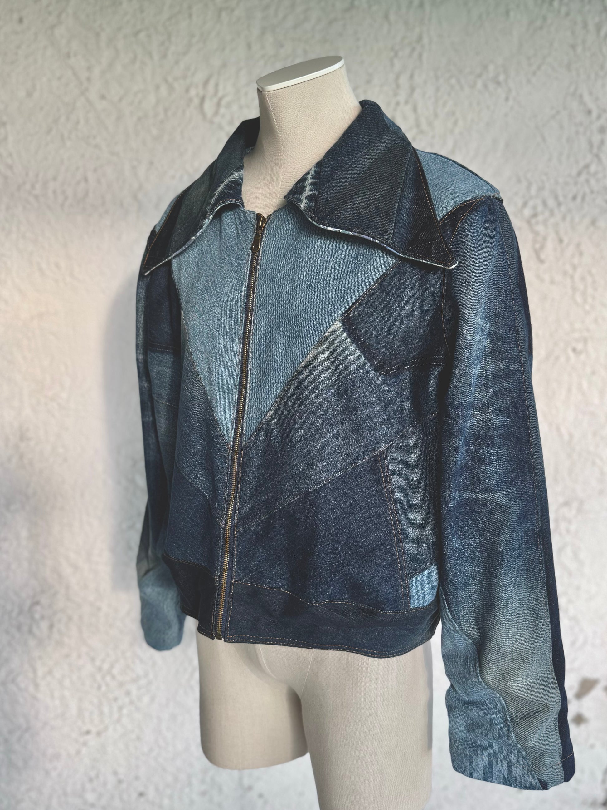 Ombre denim patchwork jacket by KIOKU Studio