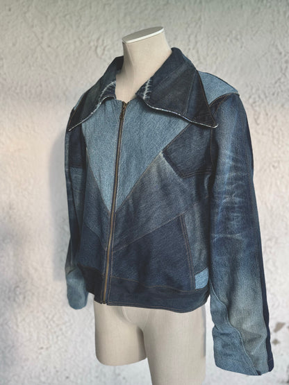 Ombre denim patchwork jacket by KIOKU Studio