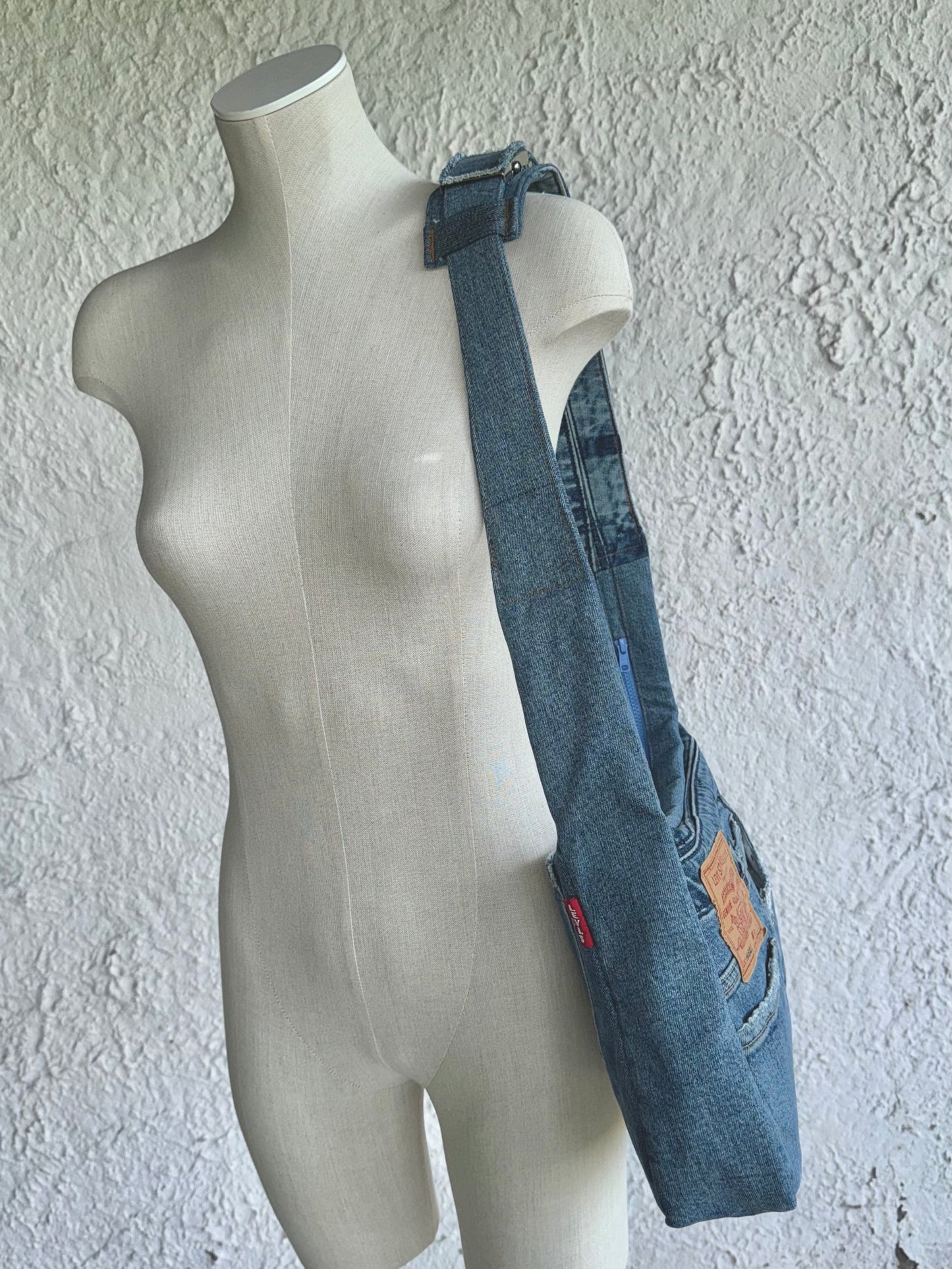 upcycled levi's light blue denim laptop bag by KIOKU Studio