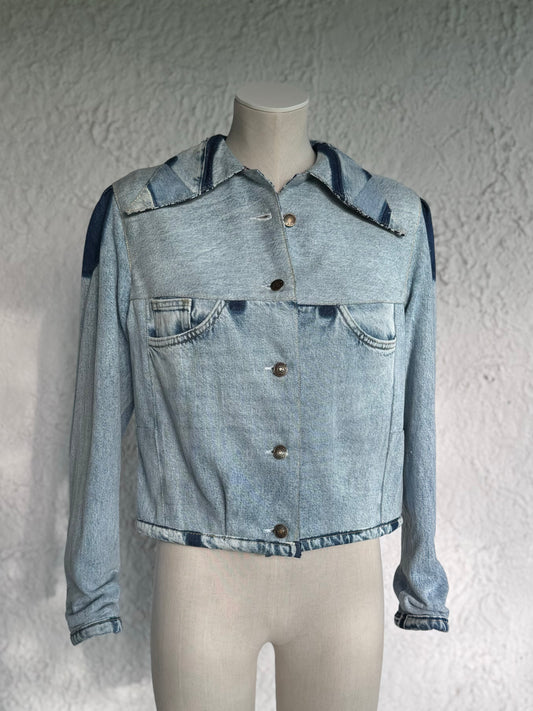 cropped patched denim jacket by KIOKU Studio