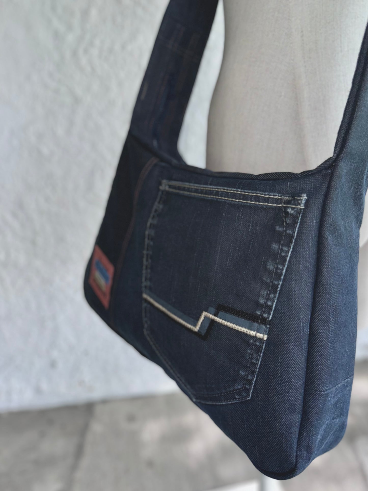 upcycled acne studios dark blue denim laptop bag by KIOKU Studio