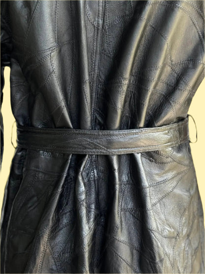1990s vintage black double breasted patched leather coat