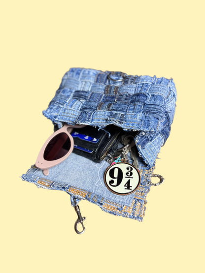 Gloria • upcycled woven denim handbag • KIOKU Studio