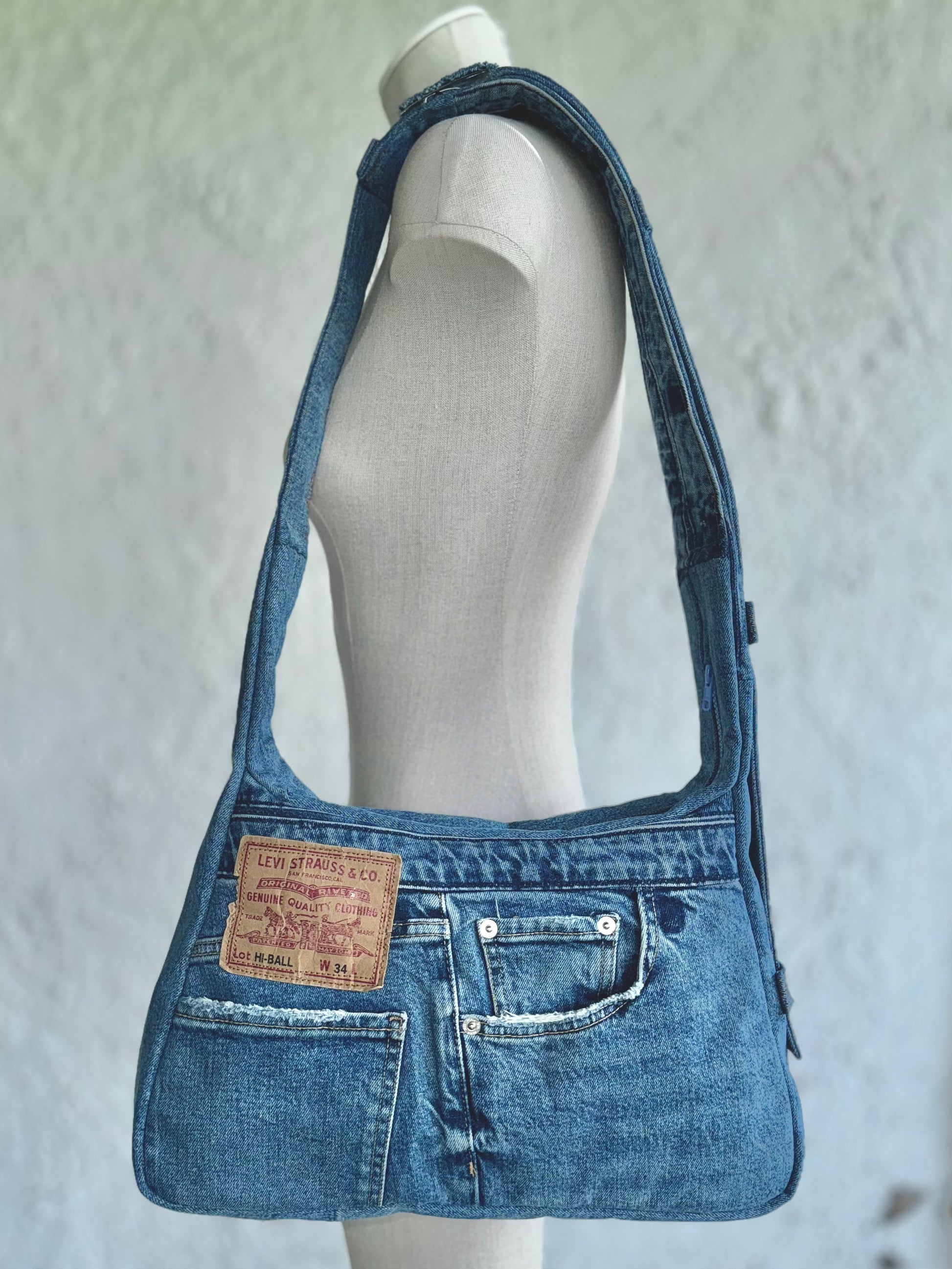 upcycled levi's light blue denim laptop bag by KIOKU Studio