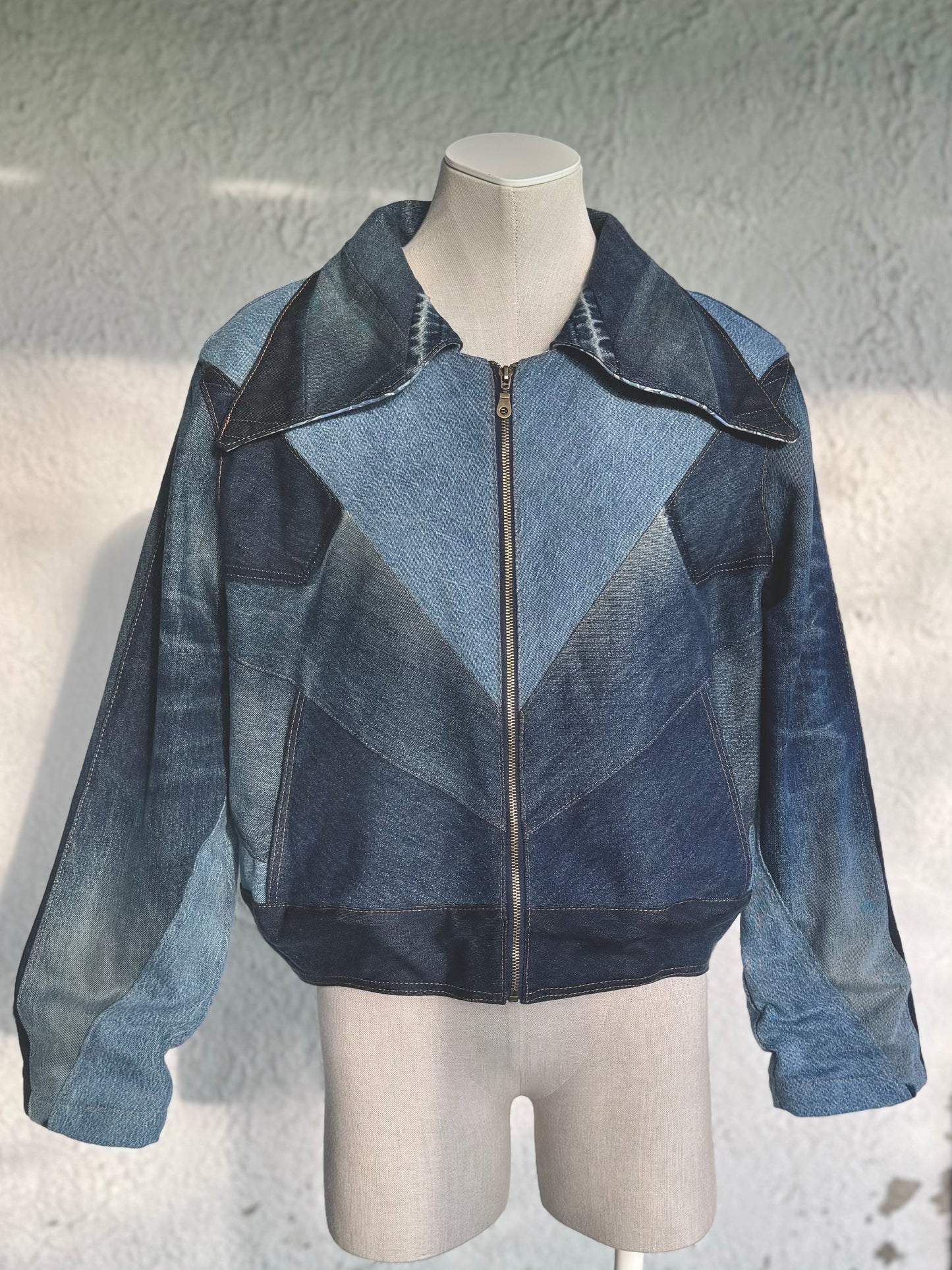 Ombre denim patchwork jacket by KIOKU Studio