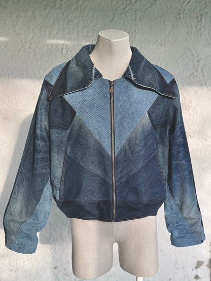 Ombre denim patchwork jacket by KIOKU Studio