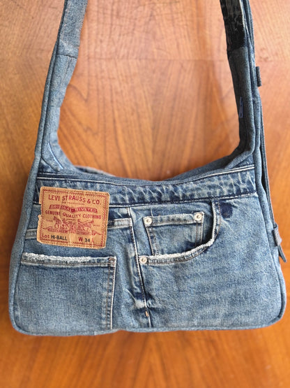 upcycled levi's light blue denim laptop bag by KIOKU Studio