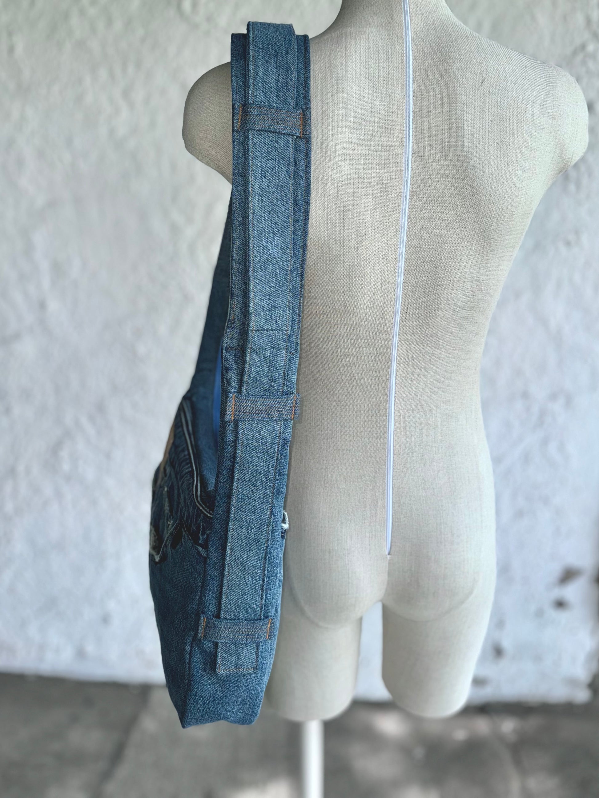 upcycled levi's light blue denim laptop bag by KIOKU Studio