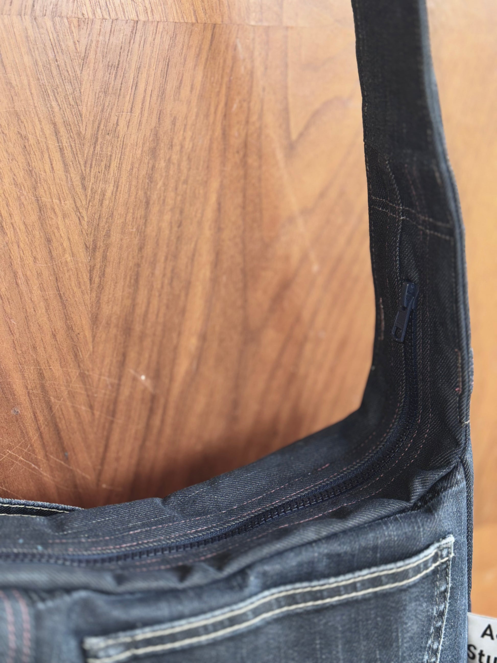 upcycled acne studios dark blue denim laptop bag by KIOKU Studio