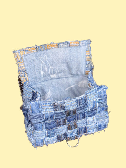 Gloria • upcycled woven denim handbag • KIOKU Studio