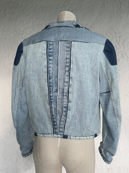 cropped patched denim jacket by KIOKU Studio