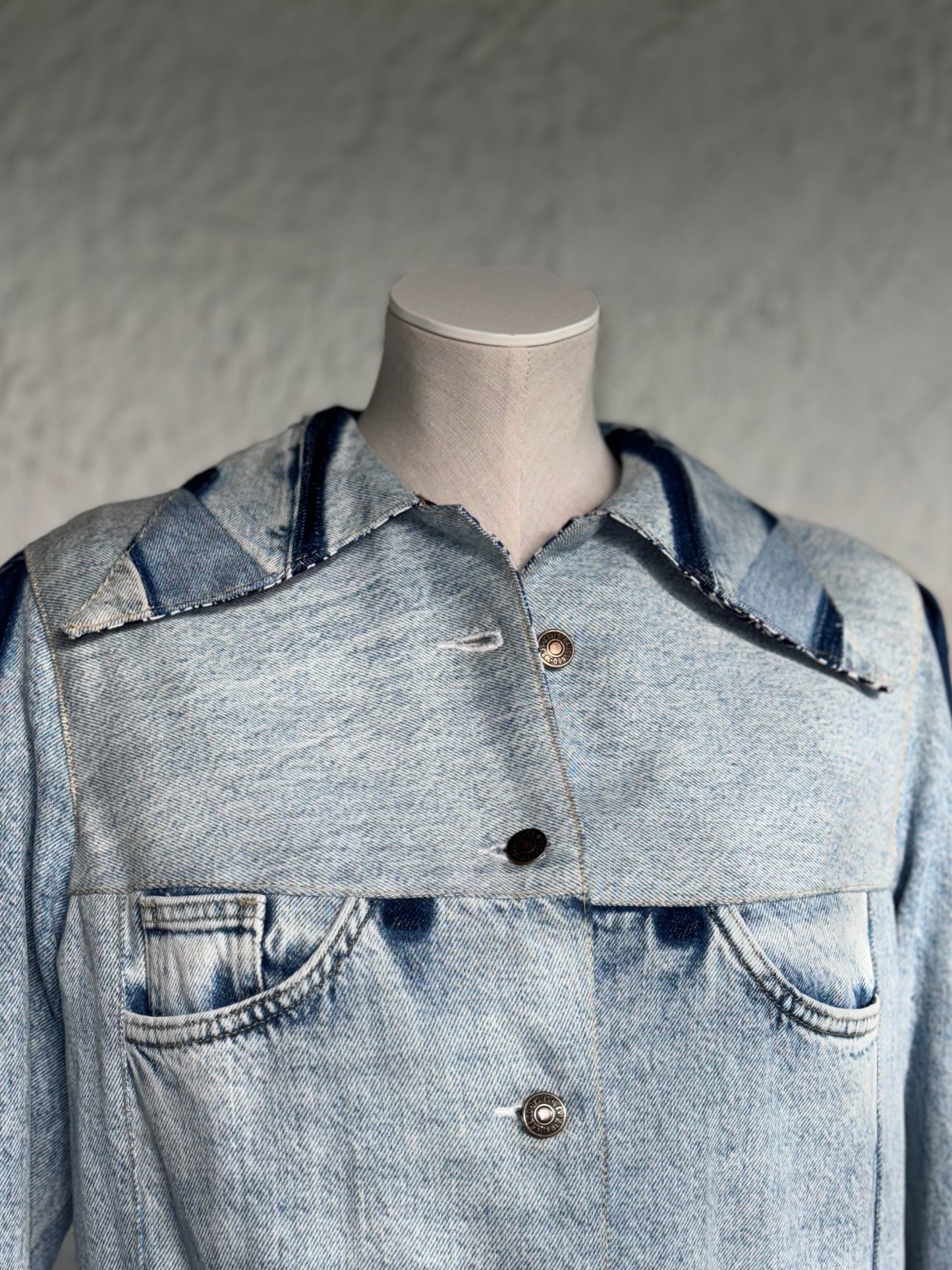 cropped patched denim jacket by KIOKU Studio close up