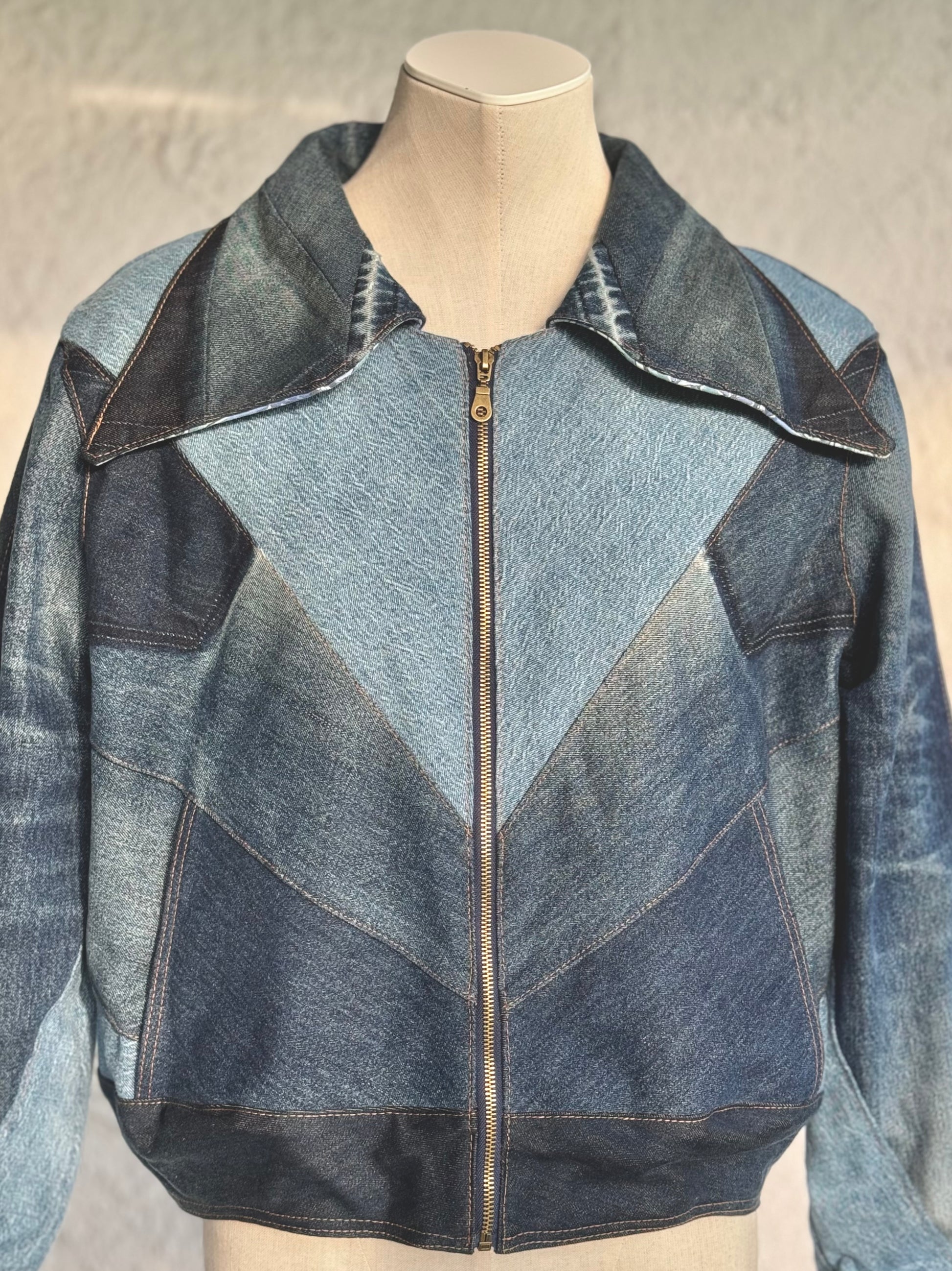 Ombre denim patchwork jacket by KIOKU Studio