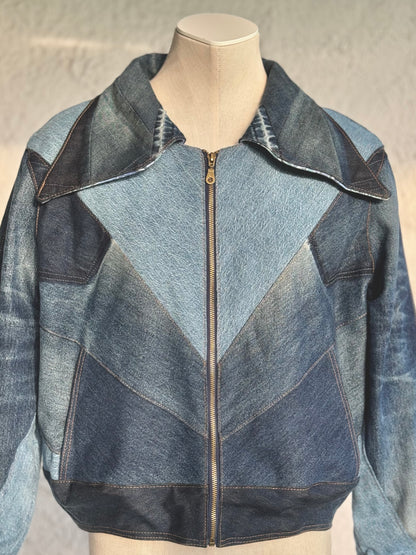 Ombre denim patchwork jacket by KIOKU Studio