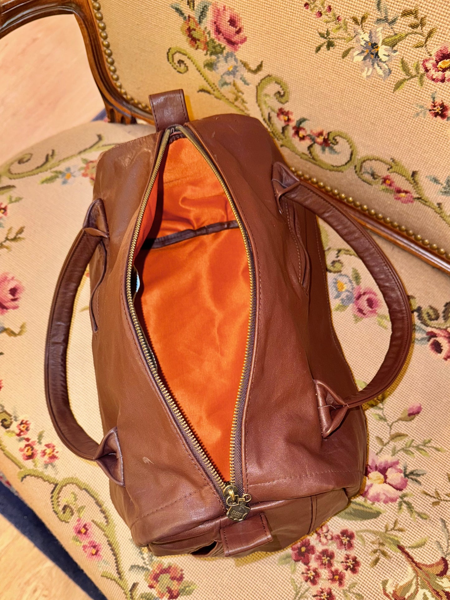 Dante • upcycled brown leather duffle bag • KIOKU Studio