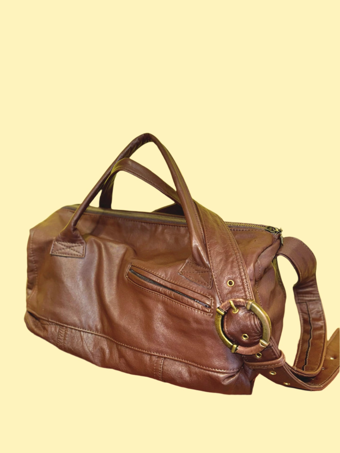 Dante • upcycled brown leather duffle bag • KIOKU Studio