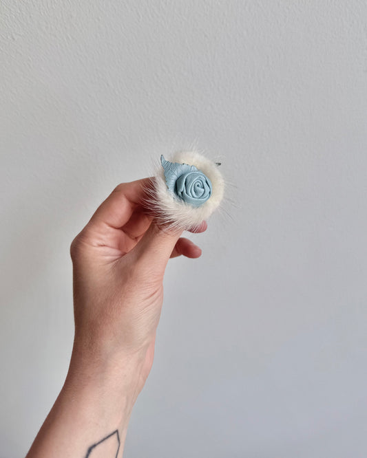 1960s norwegian vintage blue leather rose brooch