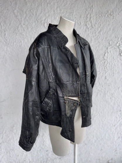 1980s vintage black patchwork leather jacket • esra