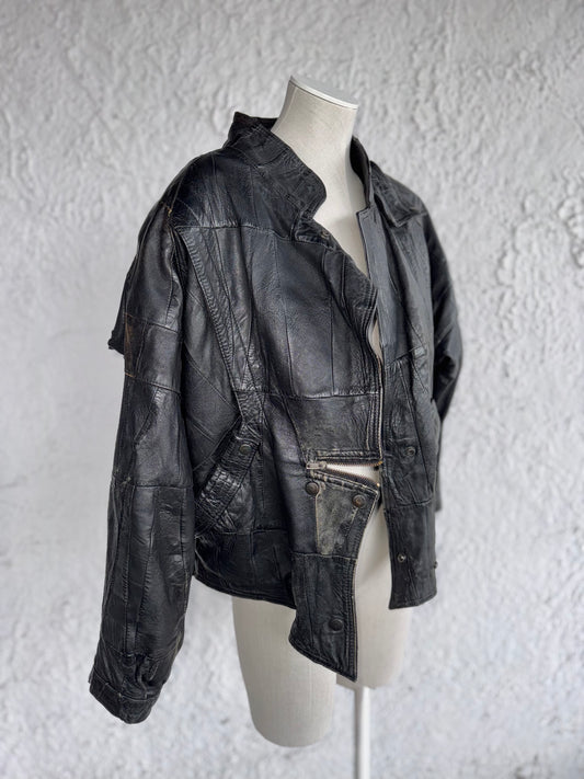 1980s vintage black patchwork leather jacket • esra