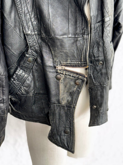 1980s vintage black patchwork leather jacket • esra