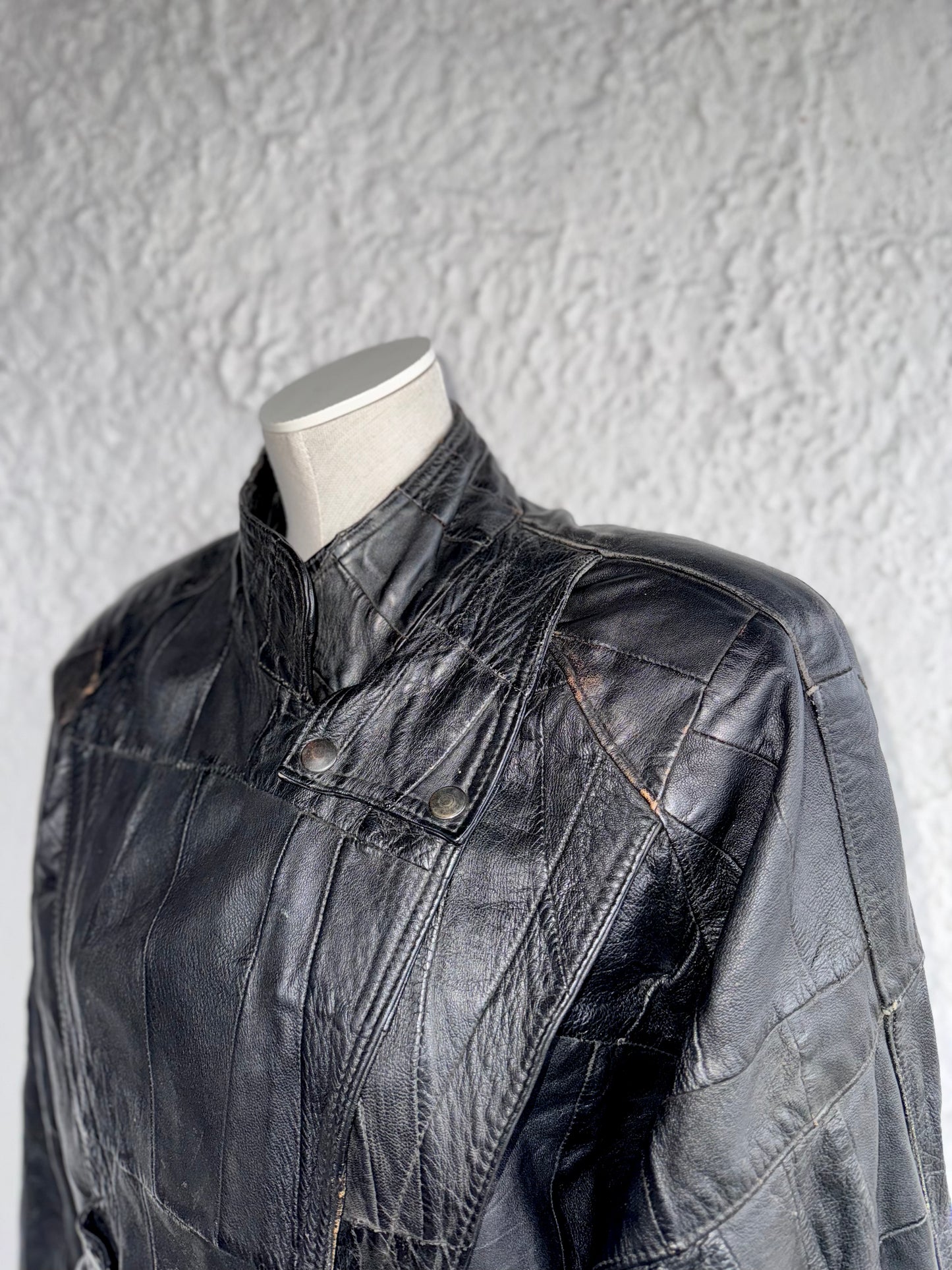 1980s vintage black patchwork leather jacket • esra