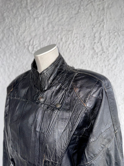 1980s vintage black patchwork leather jacket • esra