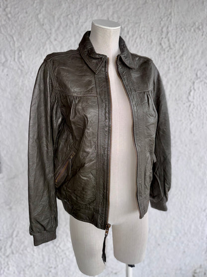 1990s vintage dark olive leather jacket • billabong