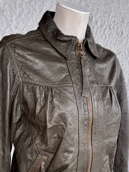 1990s vintage dark olive leather jacket • billabong
