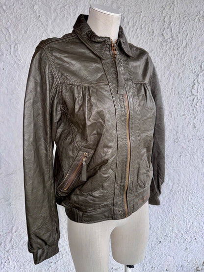 1990s vintage dark olive leather jacket • billabong
