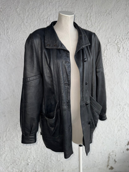 1980s vintage black leather jacket • clover