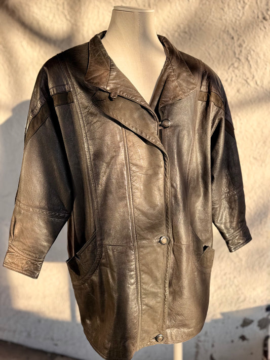 1980s vintage brown leather jacket • canda