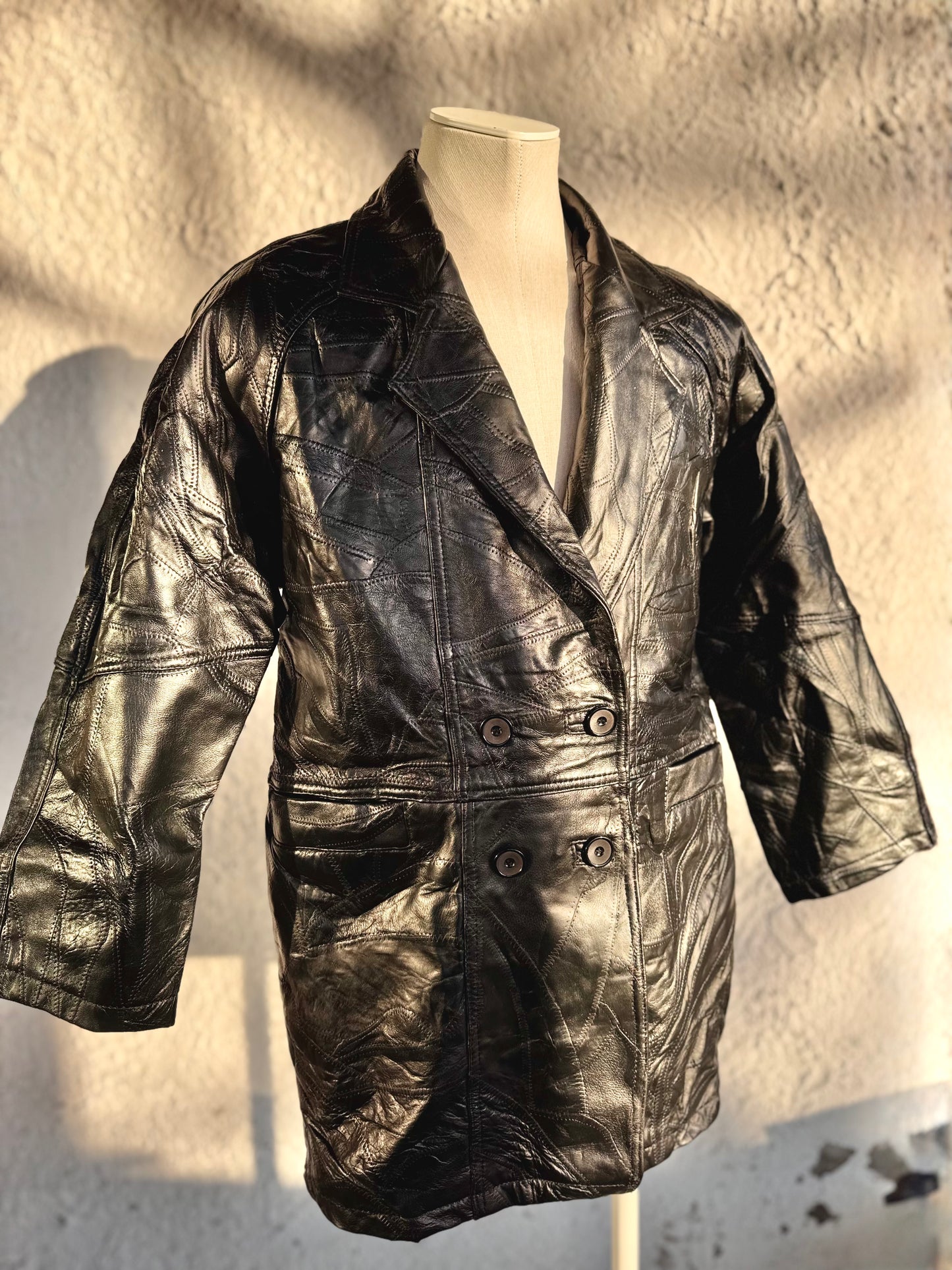 1990s vintage black patchwork leather jacket • alex