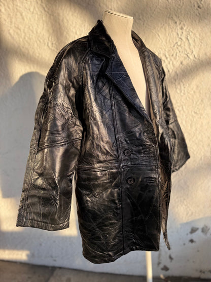 1990s vintage black patchwork leather jacket • alex