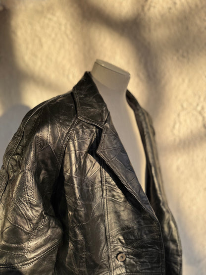 1990s vintage black patchwork leather jacket • alex