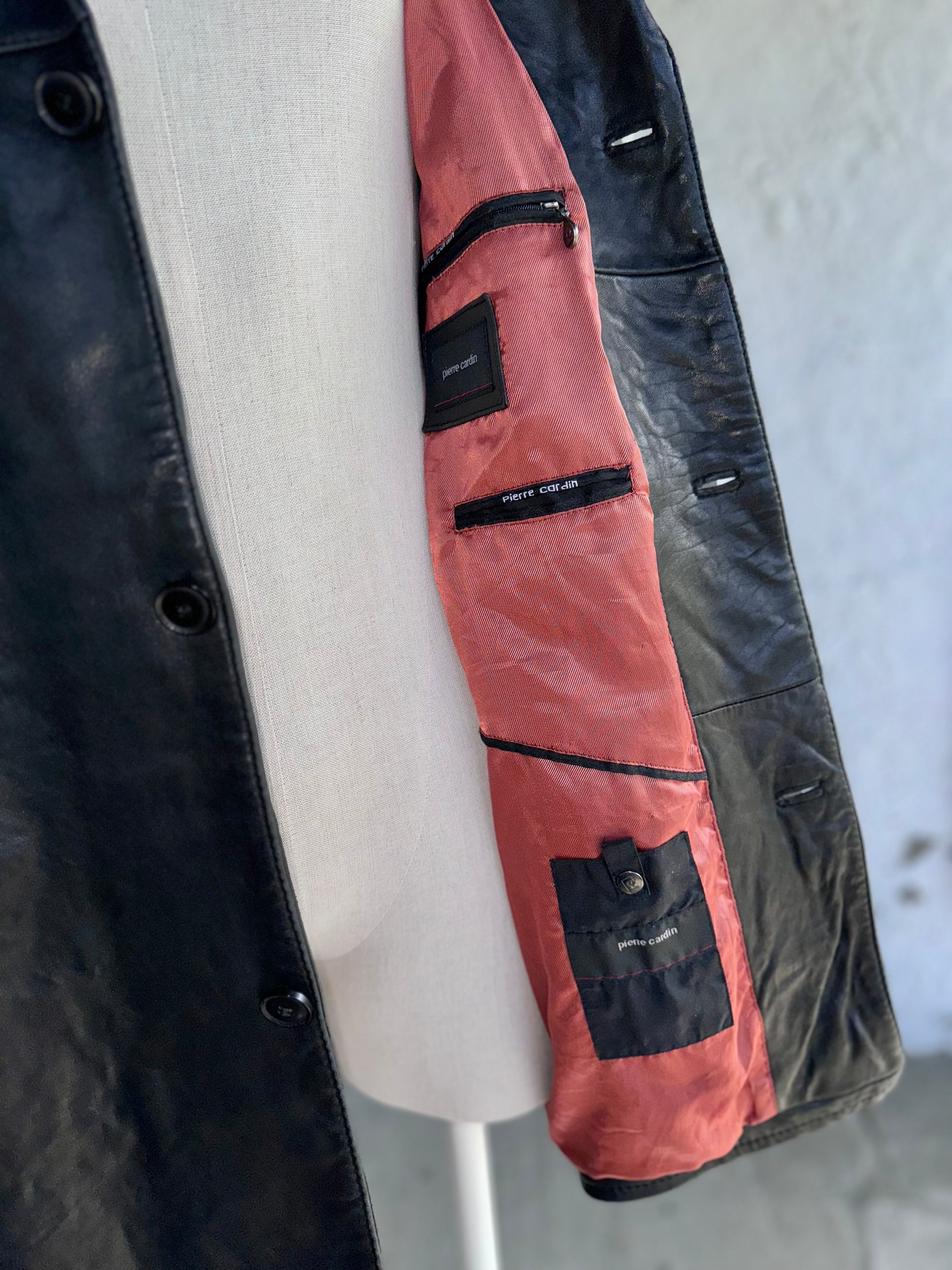 Y2K black leather jacket • Pierre Cardin