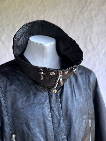 Y2K black leather coat • Saki